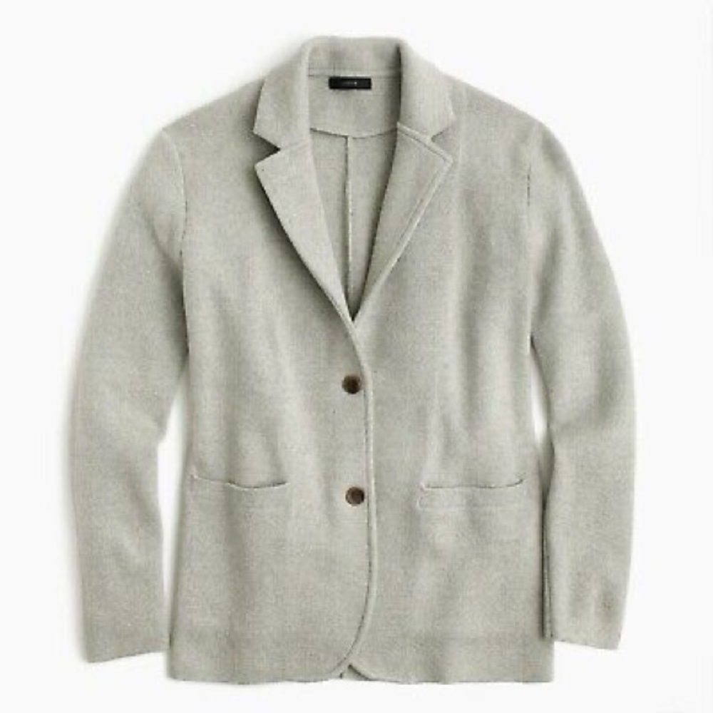 J Crew Merino Wool Button Front Blazer Light Grey XS